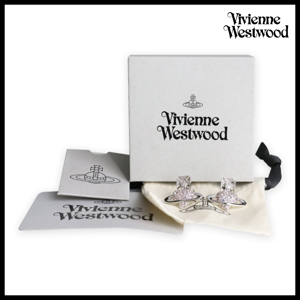 【Vivienne Westwood】Agatha Heart Orb Earrings Silver Pink