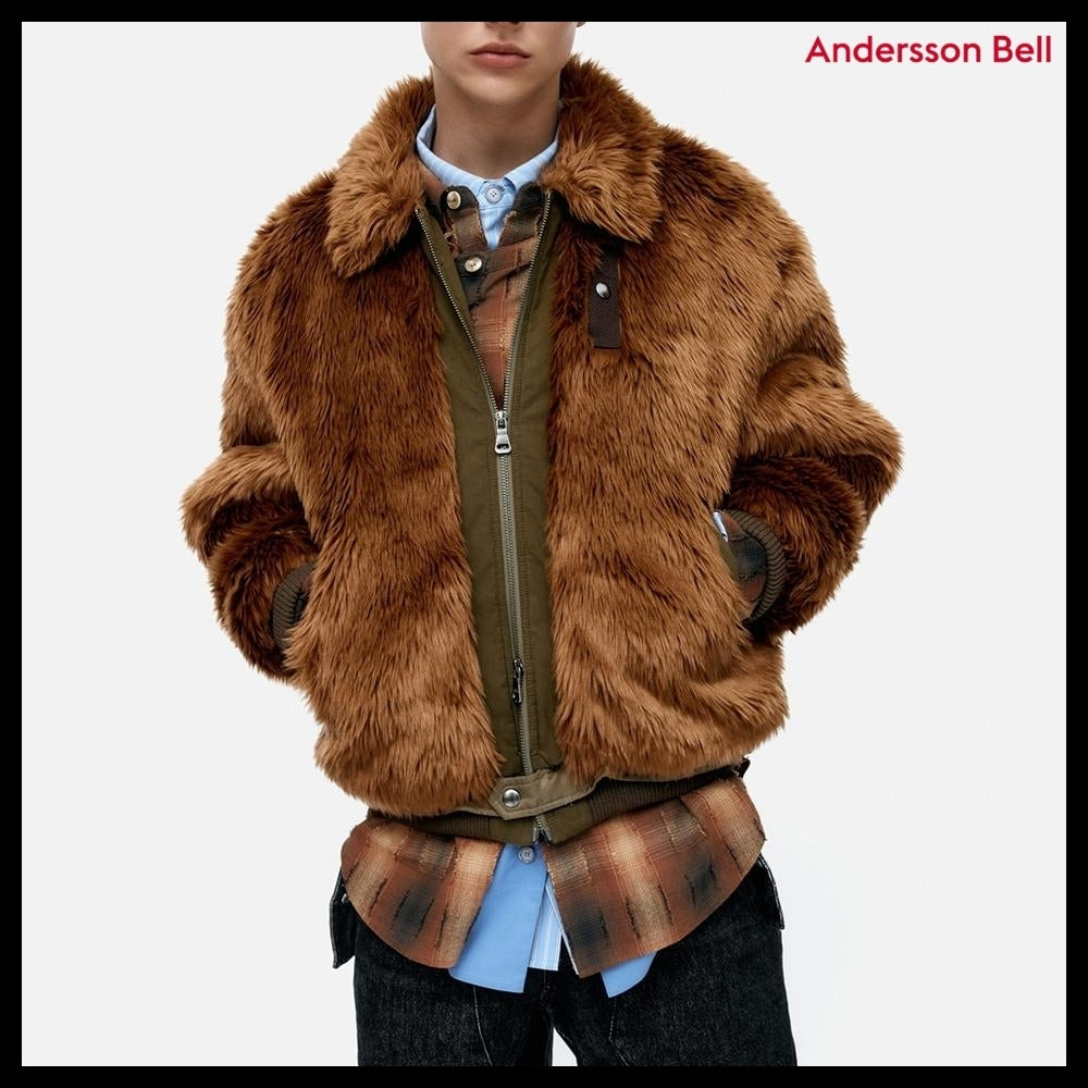 【ANDERSSON BELL】Unisex Flight Fur Bomber Jacket Brown