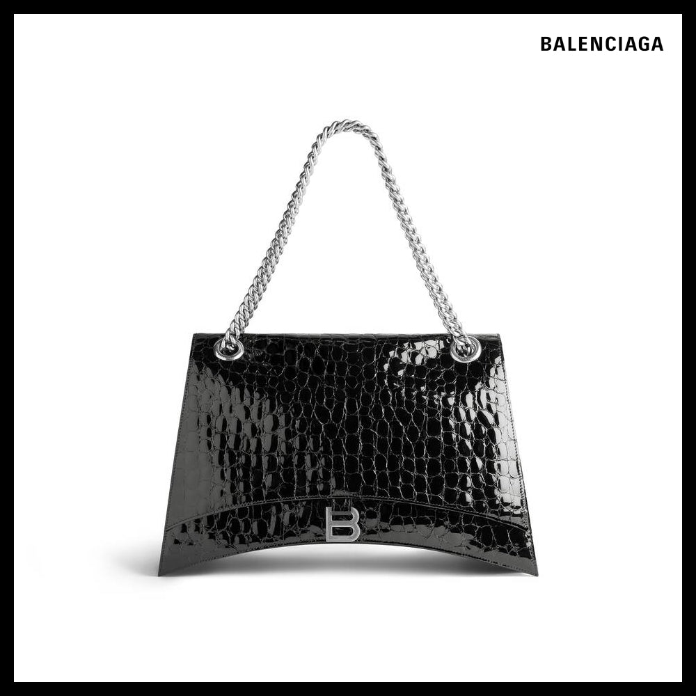 【BALENCIAGA】Crush Large Chain Bag Crocodile Embossed Black