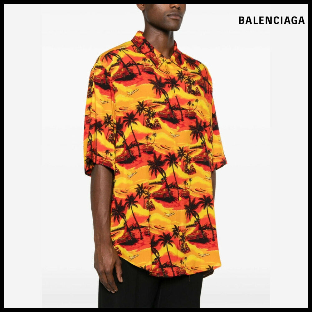 【BALENCIAGA】Hawaiian Car Minimal Short Sleeve Shirt