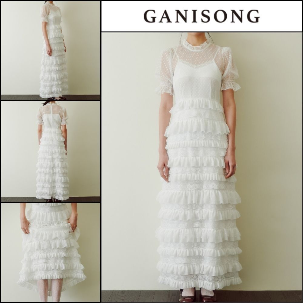 【GANISONG】Bridal Dot Chichi Dress White