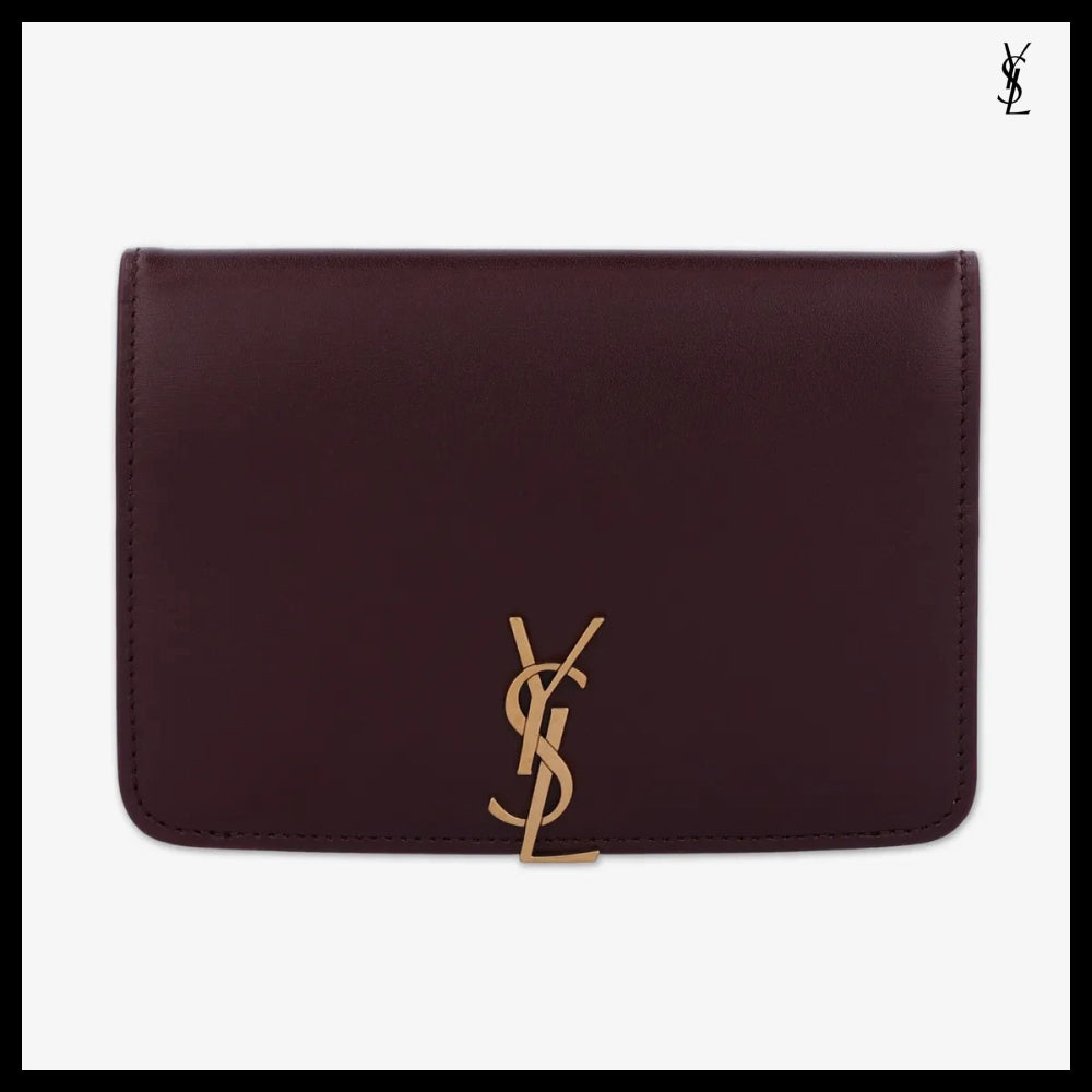 【Saint Laurent】Monogram Voltaire Passport Wallet Wine