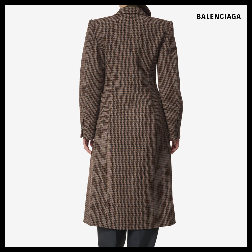 【BALENCIAGA】Hourglass Check Pattern Double-Breasted Coat