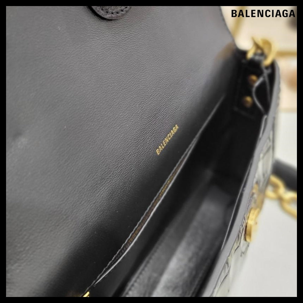 【BALENCIAGA】Downtown XS Shoulder Bag Crocodile Black