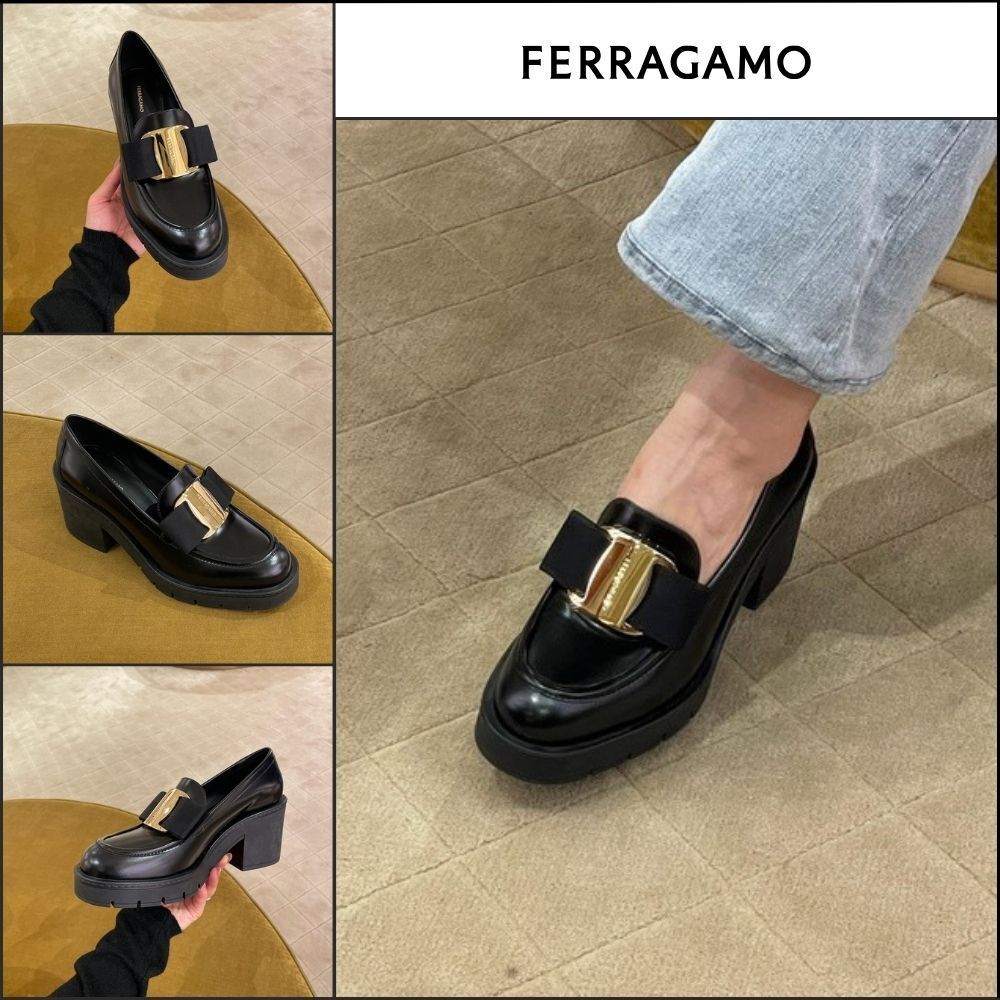 【Salvatore Ferragamo】BENILDE Vara Bow Leather Loafer Heels