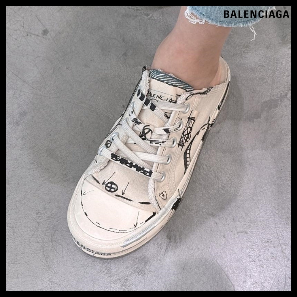 【BALENCIAGA】Paris Sketch Mule Ecru Black Blue