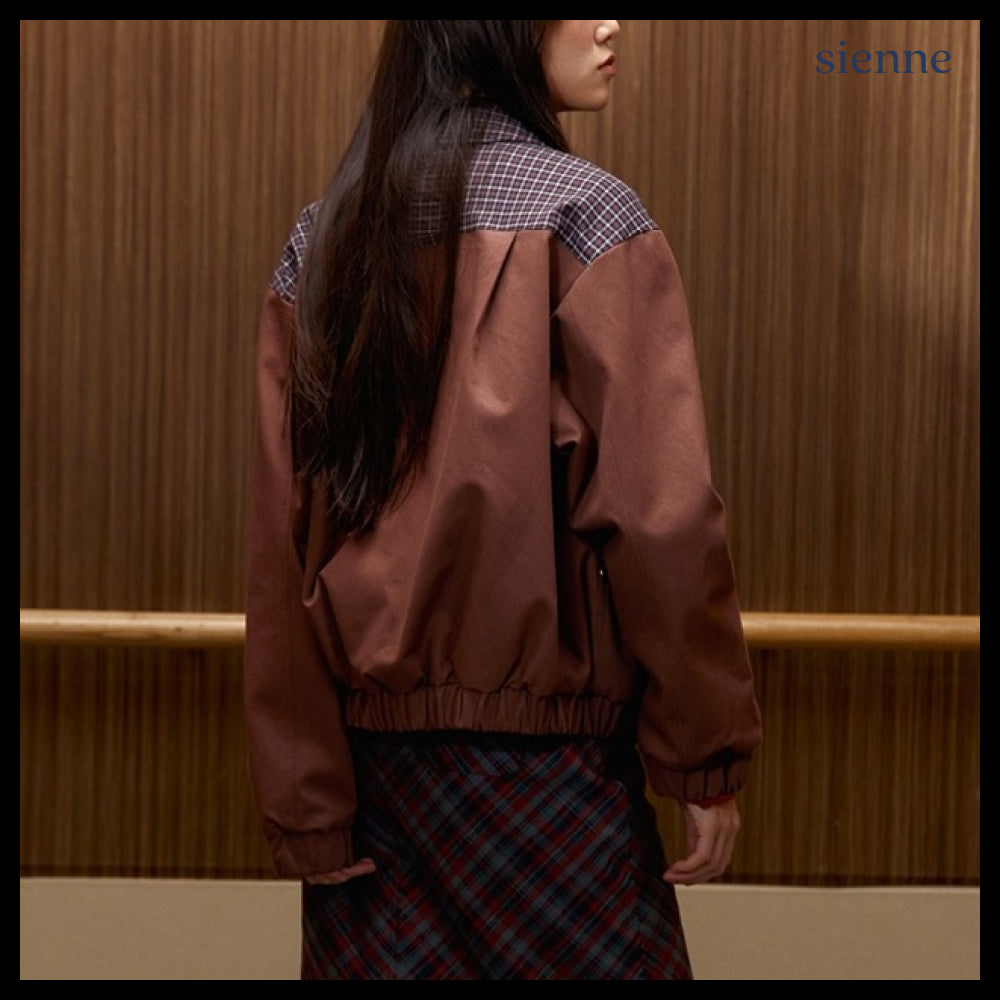 【SIENNE】Brun Checked Bomber Jacket Red Brown