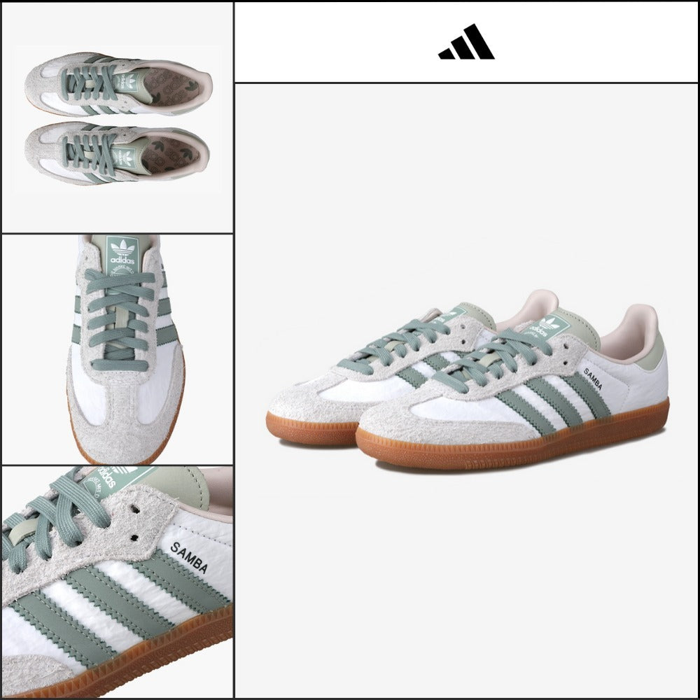 【adidas】Samba OG Cloud White Silver Green Sneakers