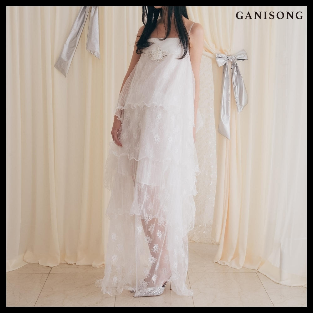 【GANISONG】Bridal Wave To Moon Dress White