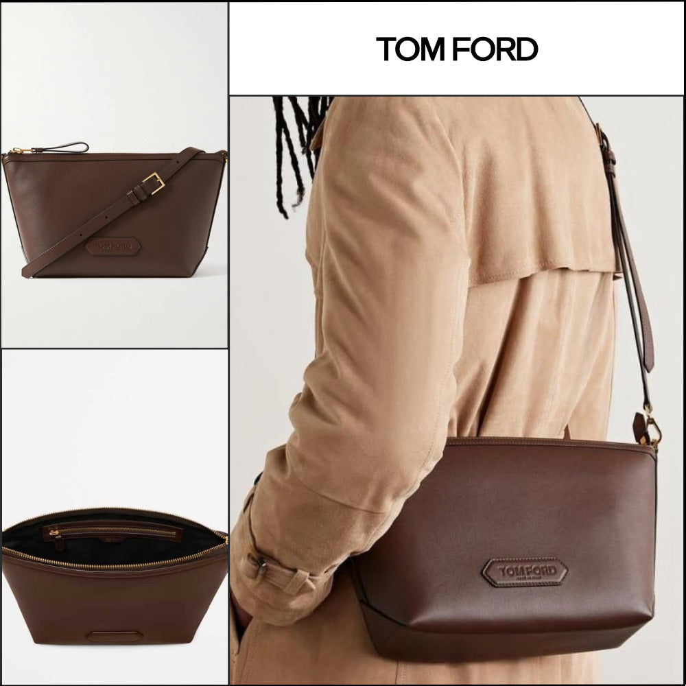 【TOM FORD】TRAPEZOID POUCH MESSENGER BROWN