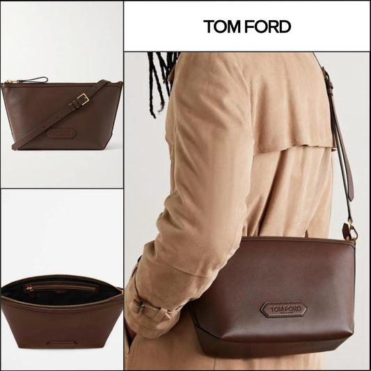 【TOM FORD】TRAPEZOID POUCH MESSENGER BROWN