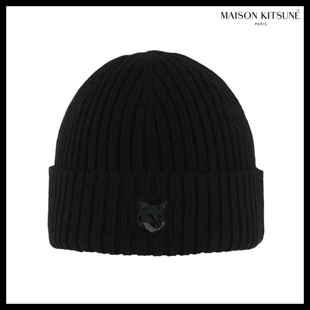 【MAISON KITSUNE】Bold Fox Head Beanie Black