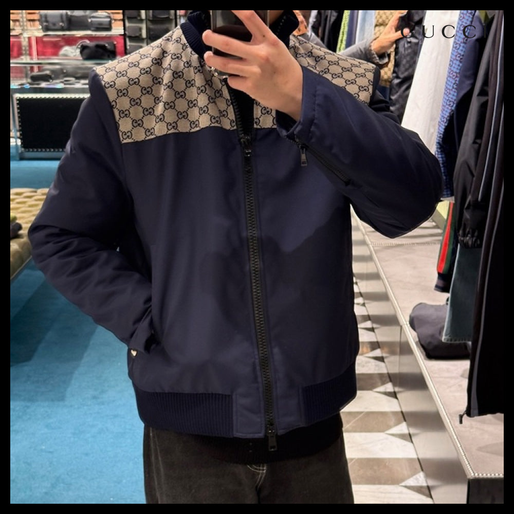 【GUCCI】GG Heavy Nylon Canvas Zip-Up Jacket Caspian