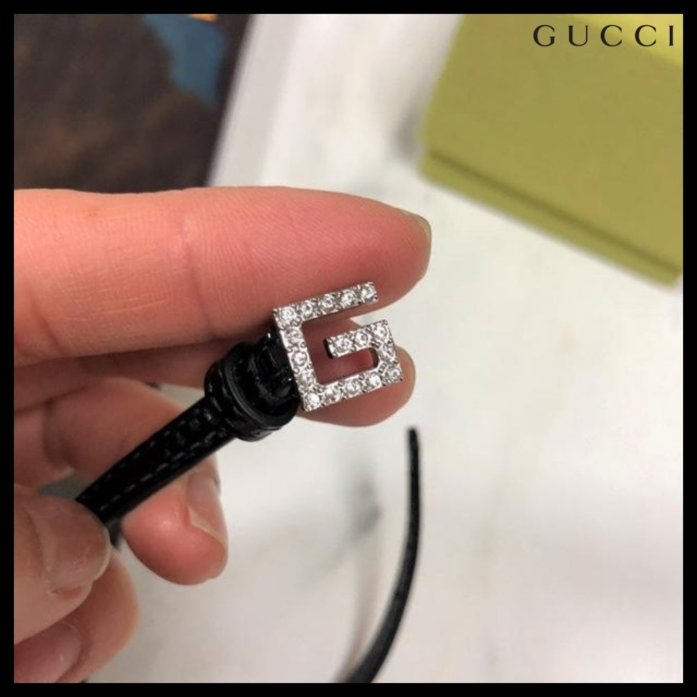 【GUCCI】 レディース レザー ブレスレット ブラック