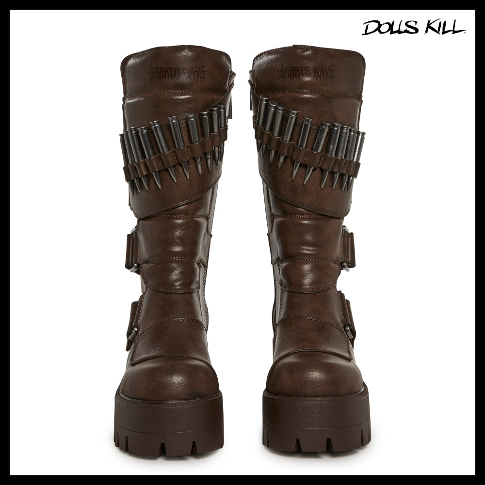 ◆DOLLS KILL◆DARKER WAVS Warp Bullet Combat Boots Brown