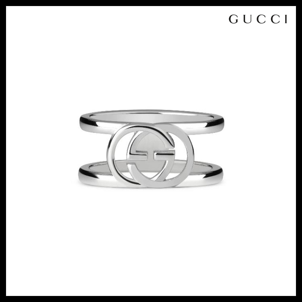 【GUCCI】Interlocking G Open Band Wide Ring ARGENTO