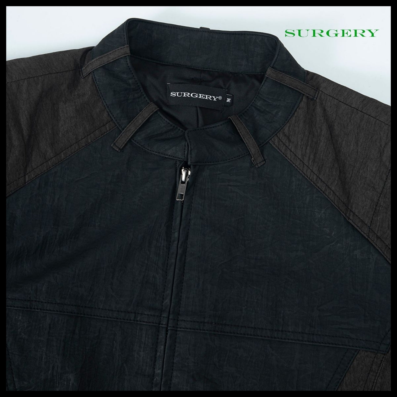 【Surgery】Belted Ring Neck Leather Jacket Black Brown