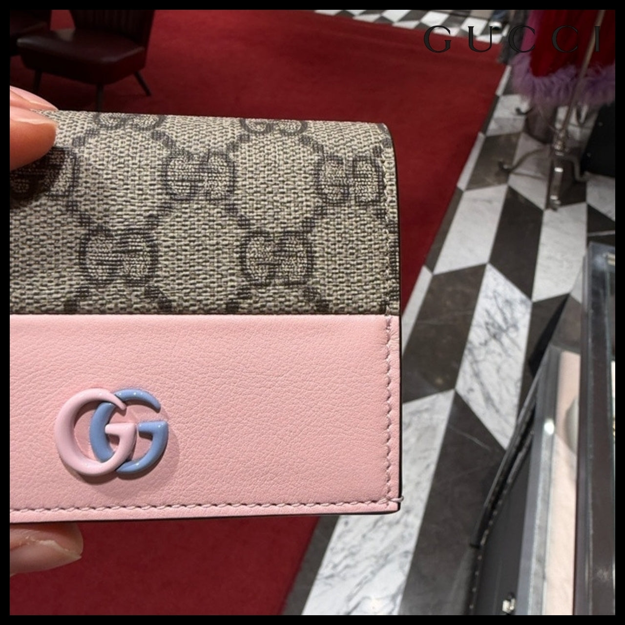 【GUCCI】GG Marmont Supreme Bi-Fold Wallet BEIGE PINK