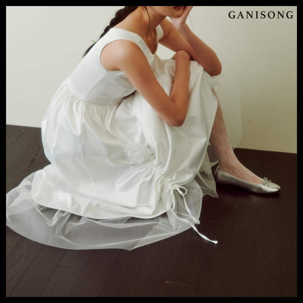 【GANISONG】Bridal Rosy Bow Dress White