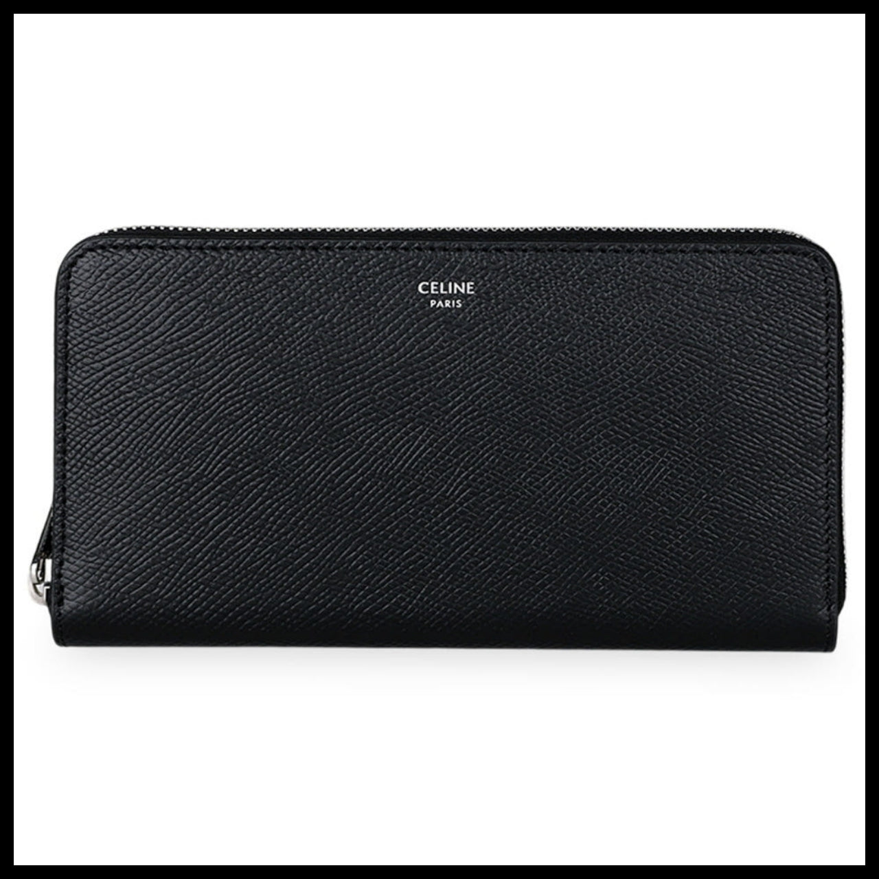 【CELINE】 Women Grained Large Zip Long Wallet Black