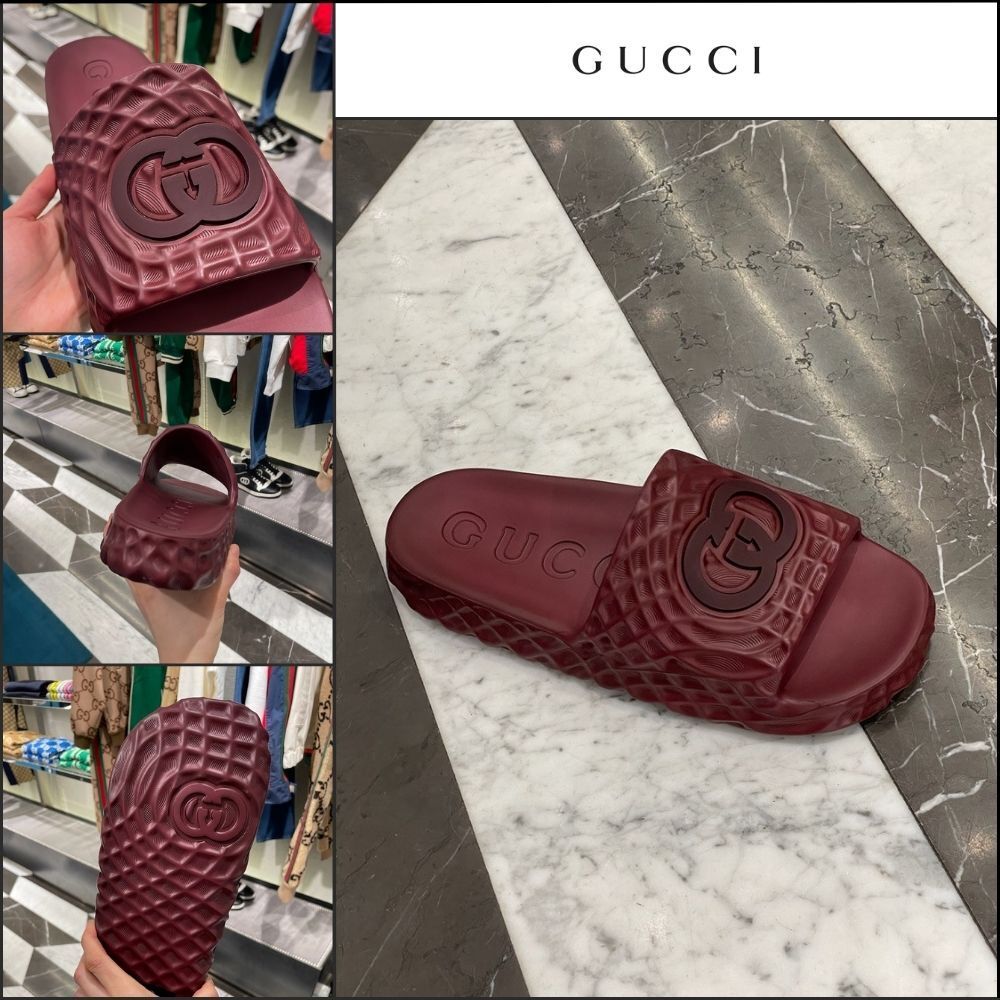 【GUCCI】Water Ripple Interlocking Rubber Men’s Slippers