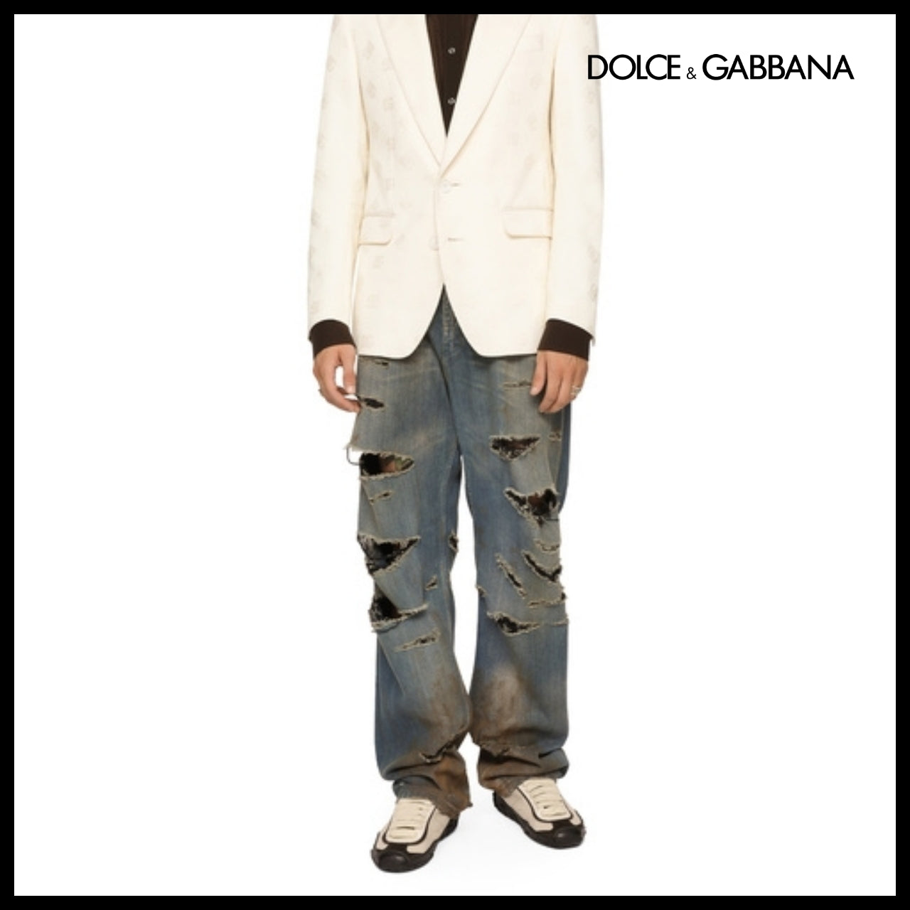 【Dolce & Gabbana】BLUE DENIM STRAIGHT-LEG JEANS WITH RIPS