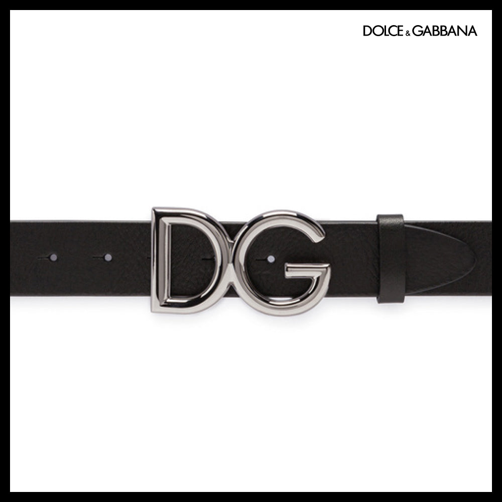 【Dolce & Gabbana】TUMBLED LEATHER BELT WITH DG LOGO