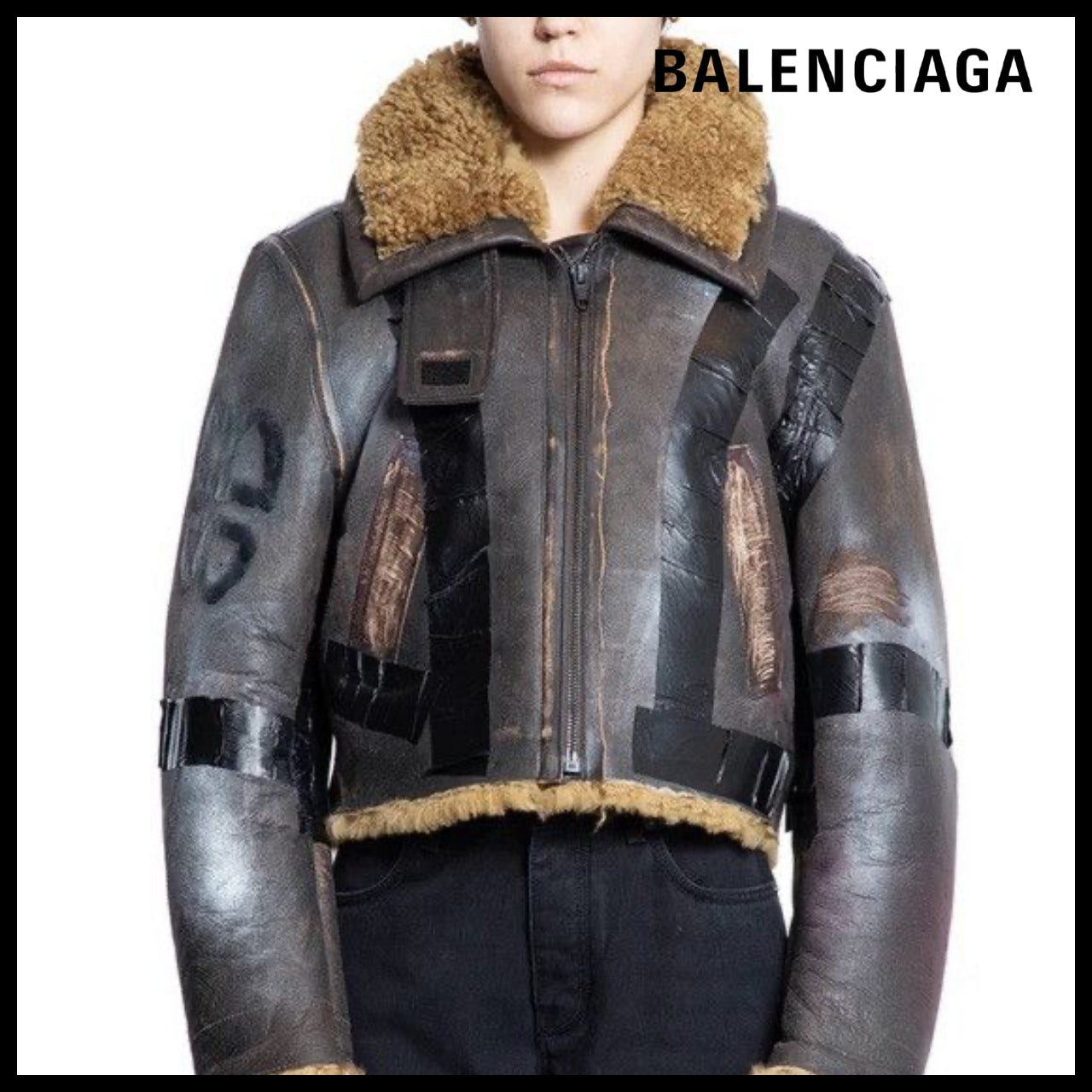 【BALENCIAGA】Taped Aviator Jacket in Brown/Beige