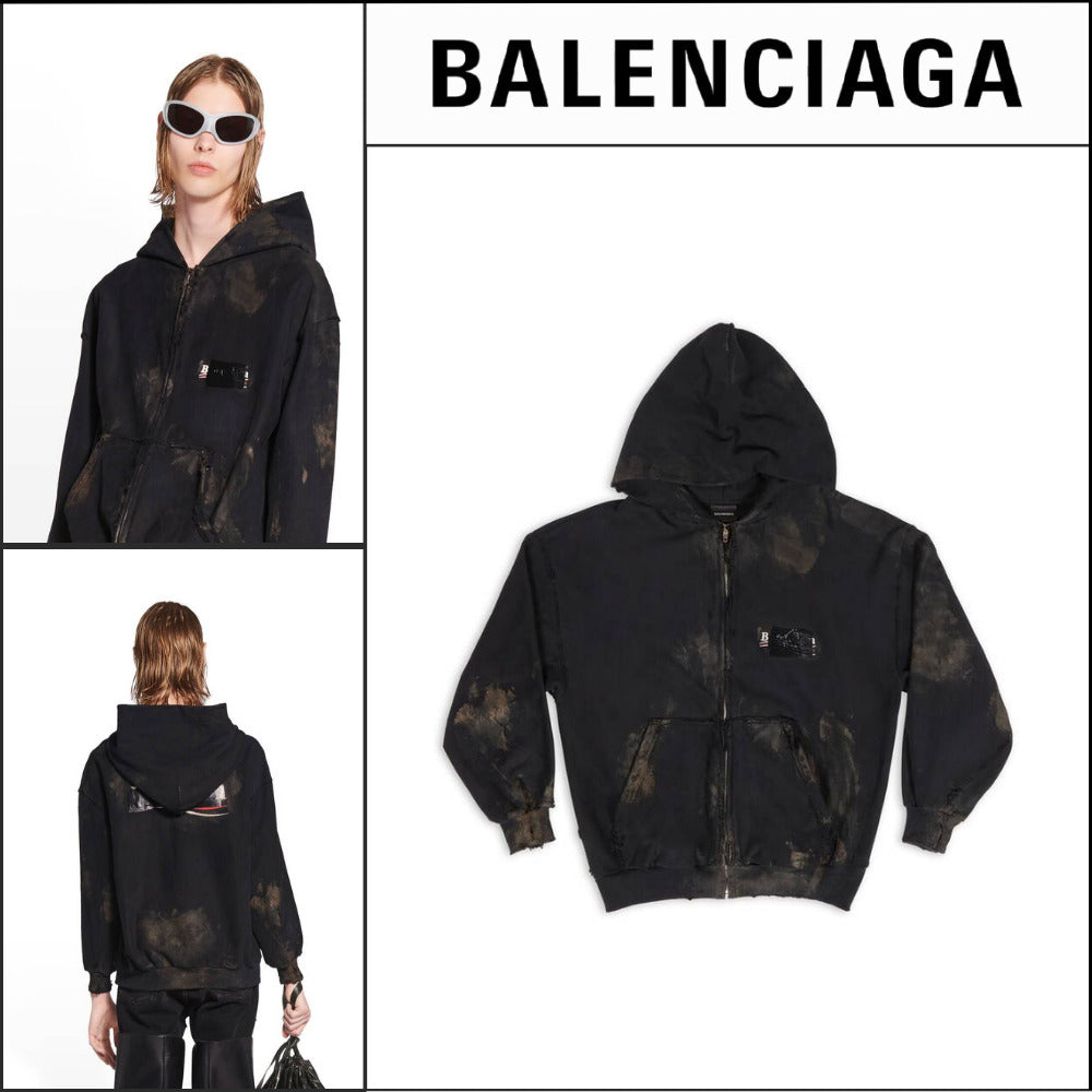 【BALENCIAGA】Gaffer Zip-Up Hoodie Small Fit Black