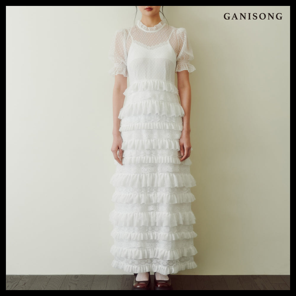 【GANISONG】Bridal Dot Chichi Dress White