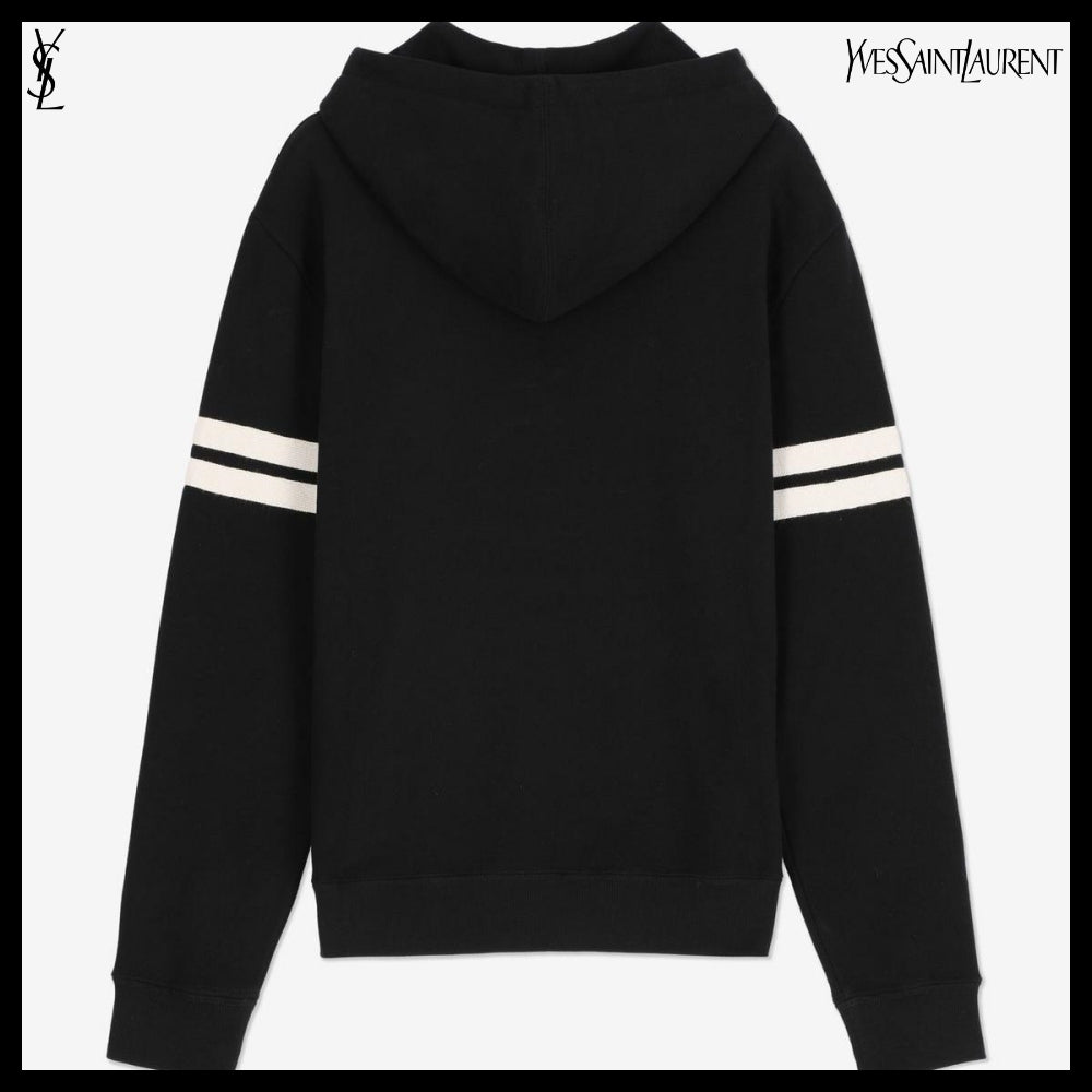 【Saint Laurent】Classic Small Logo Stripe Trim Hoodie Black