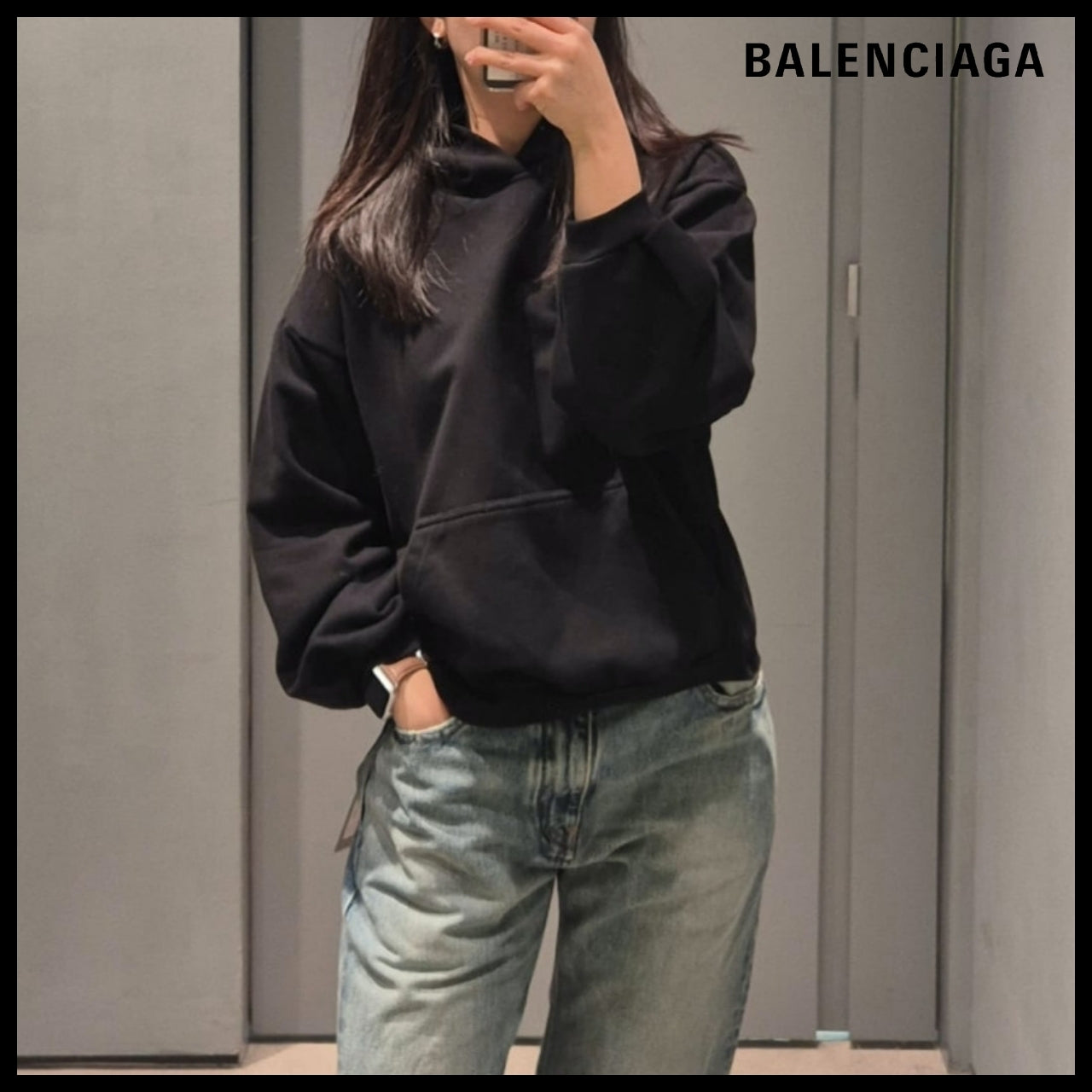 【BALENCIAGA】Tab Hoodie Small Fit Black