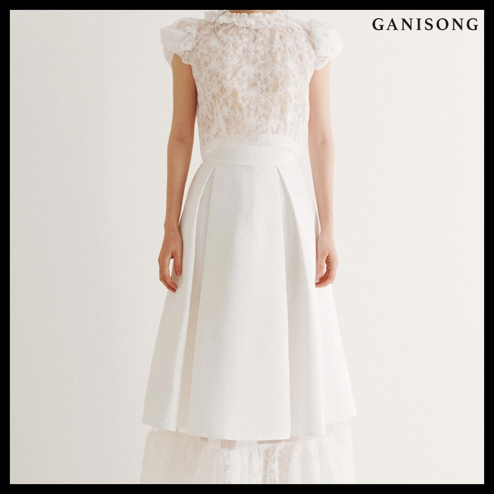 【GANISONG】Bridal Twist Puff Two-Piece Dress White