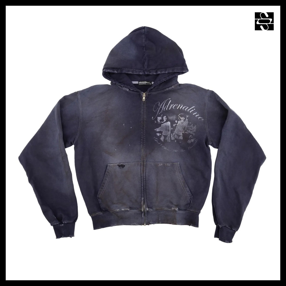 【SUNDAYOFFCLUB】Adrenaline Thrashed Zip Hoodie Washed
