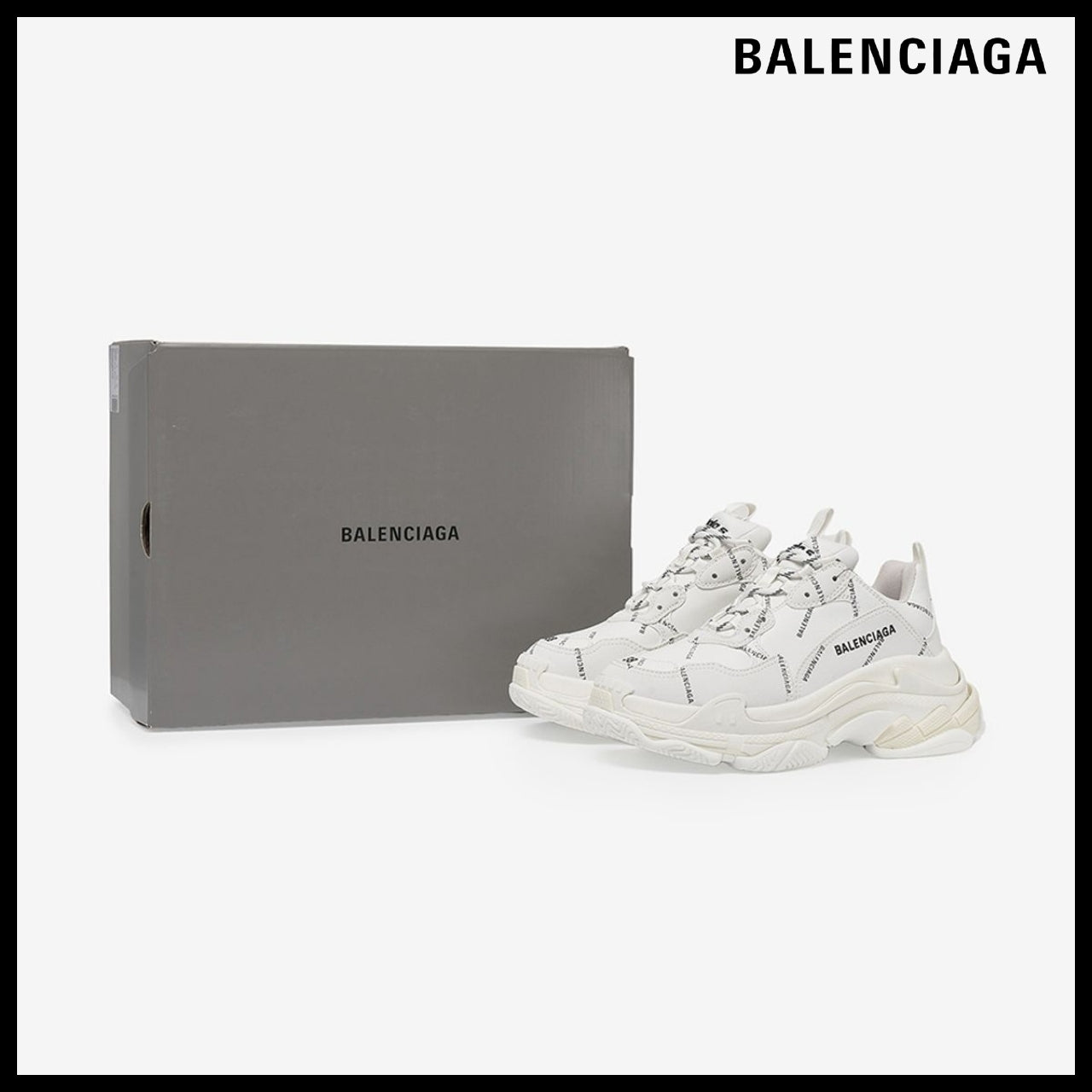 【BALENCIAGA】Triple S Sneaker Allover Logo White Black