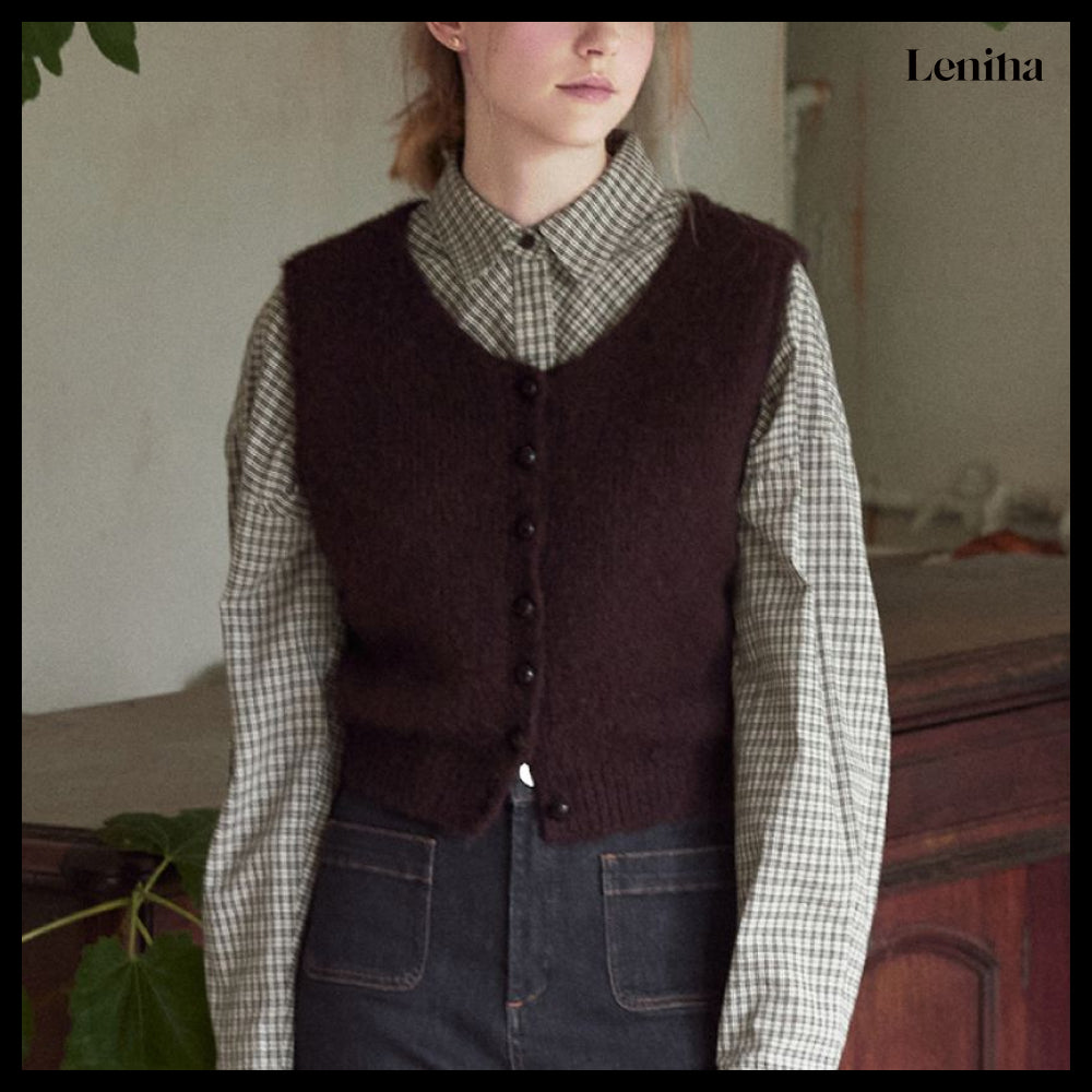 【LENINA】JOUR Round Neck Knit Vest 2 Colors