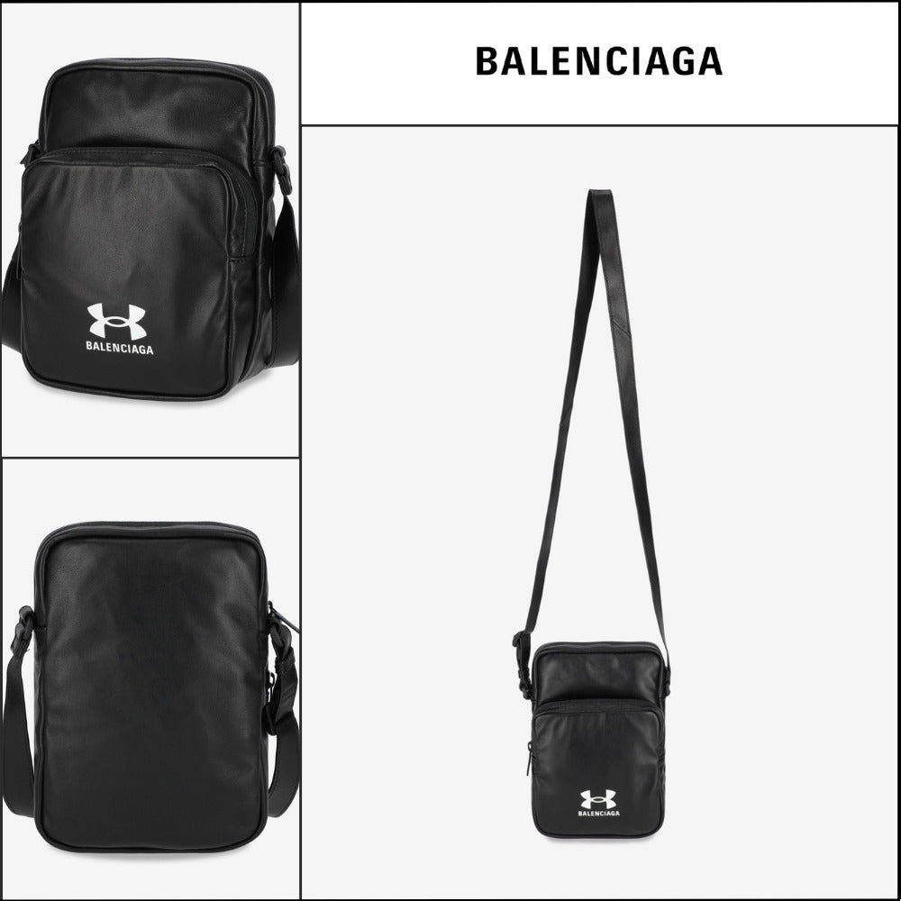 【BALENCIAGA】Under Armour Logo Lambskin Crossbody Bag Black