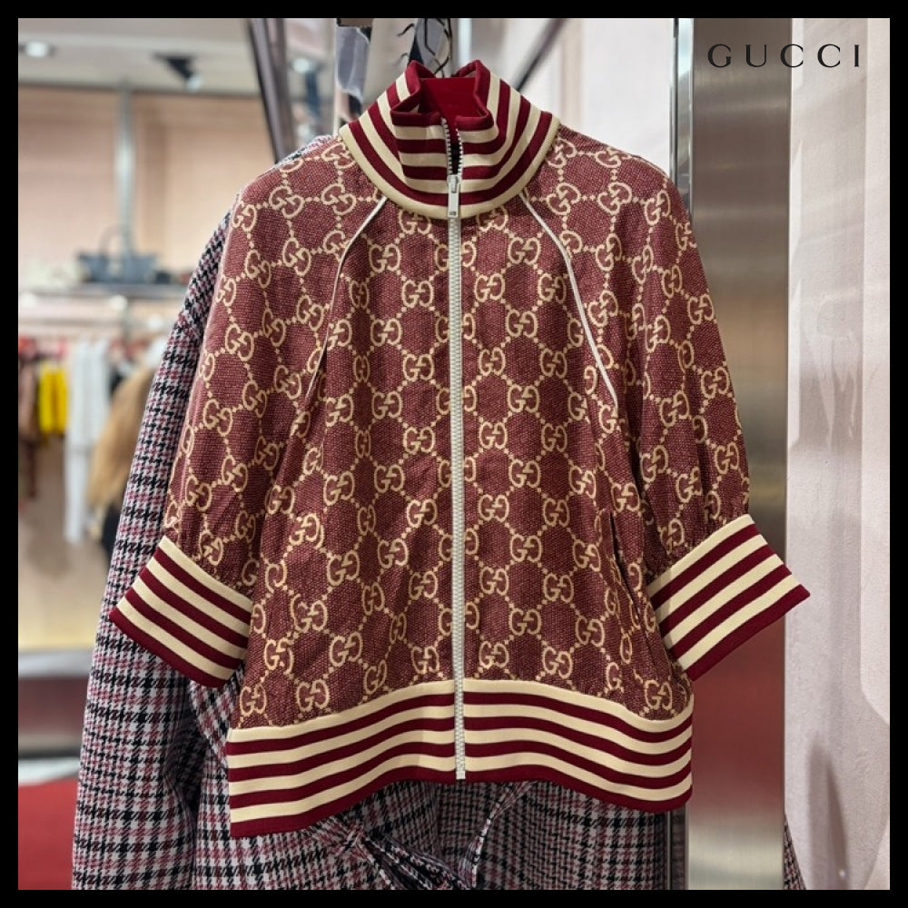 【GUCCI】GG Supreme Print Silk Zip-Up Jacket Sweet Berries