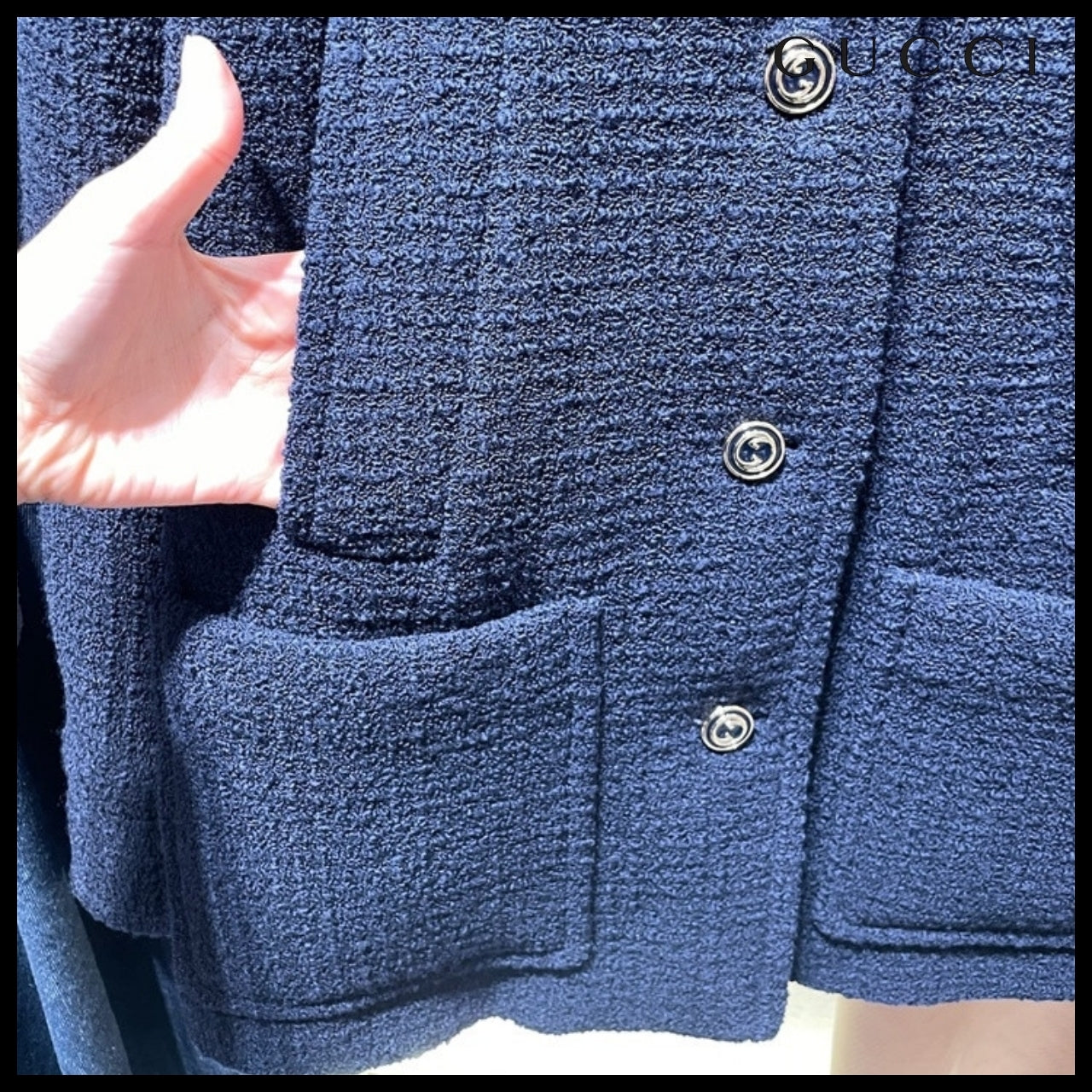 【GUCCI】Wool Blend Boucle Peacoat Jacket Night Sky