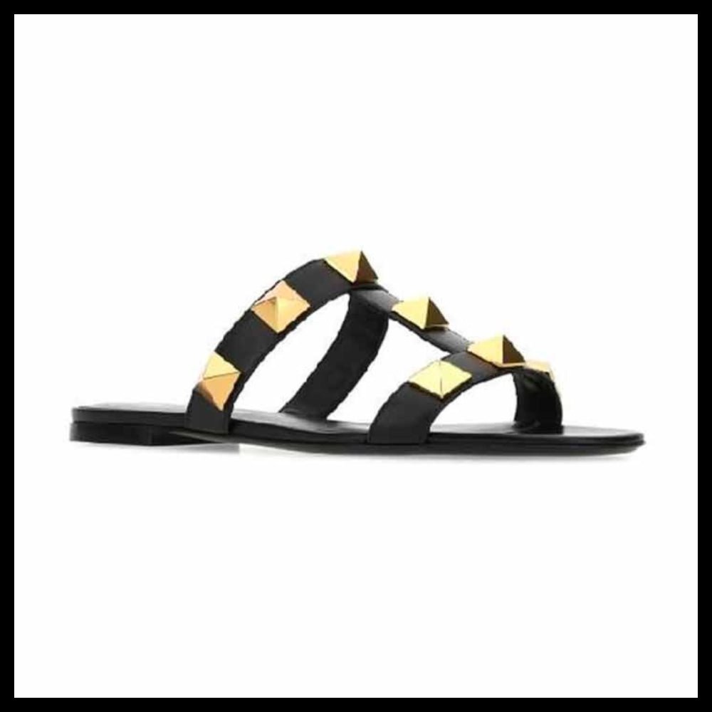 【VALENTINO】Big Stud Roman Flat Calfskin Black Women’s