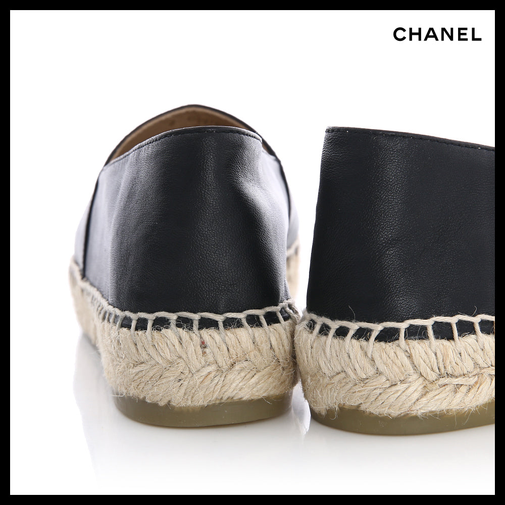 【Chanel】Lambskin Espadrille Women's Black Slip-On