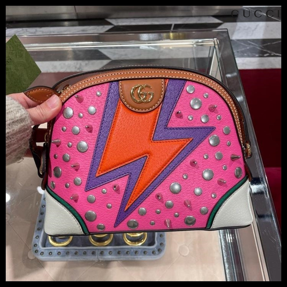 【GUCCI 】GG Ophidia Studded Half Moon Shoulder Bag PINK MIX