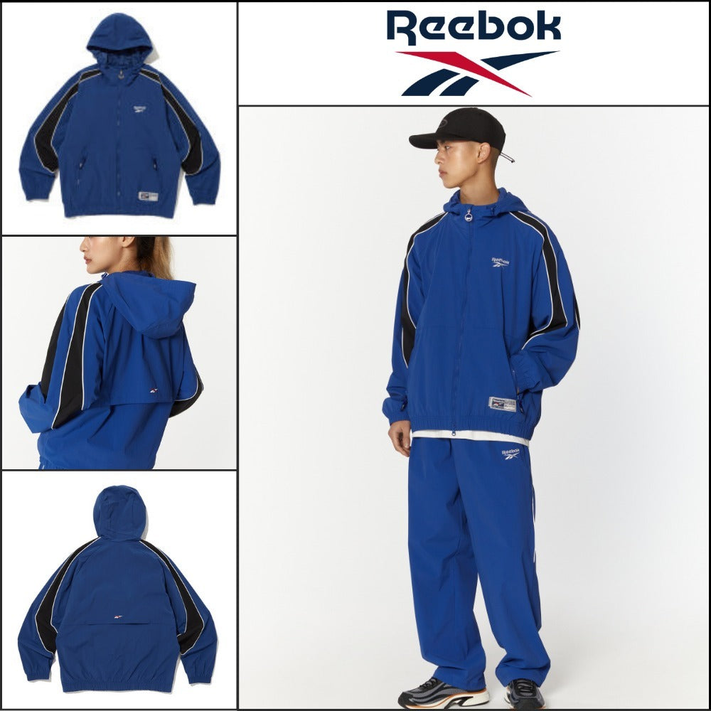 【Reebok】Stretch Hooded Windbreaker Jacket Blue