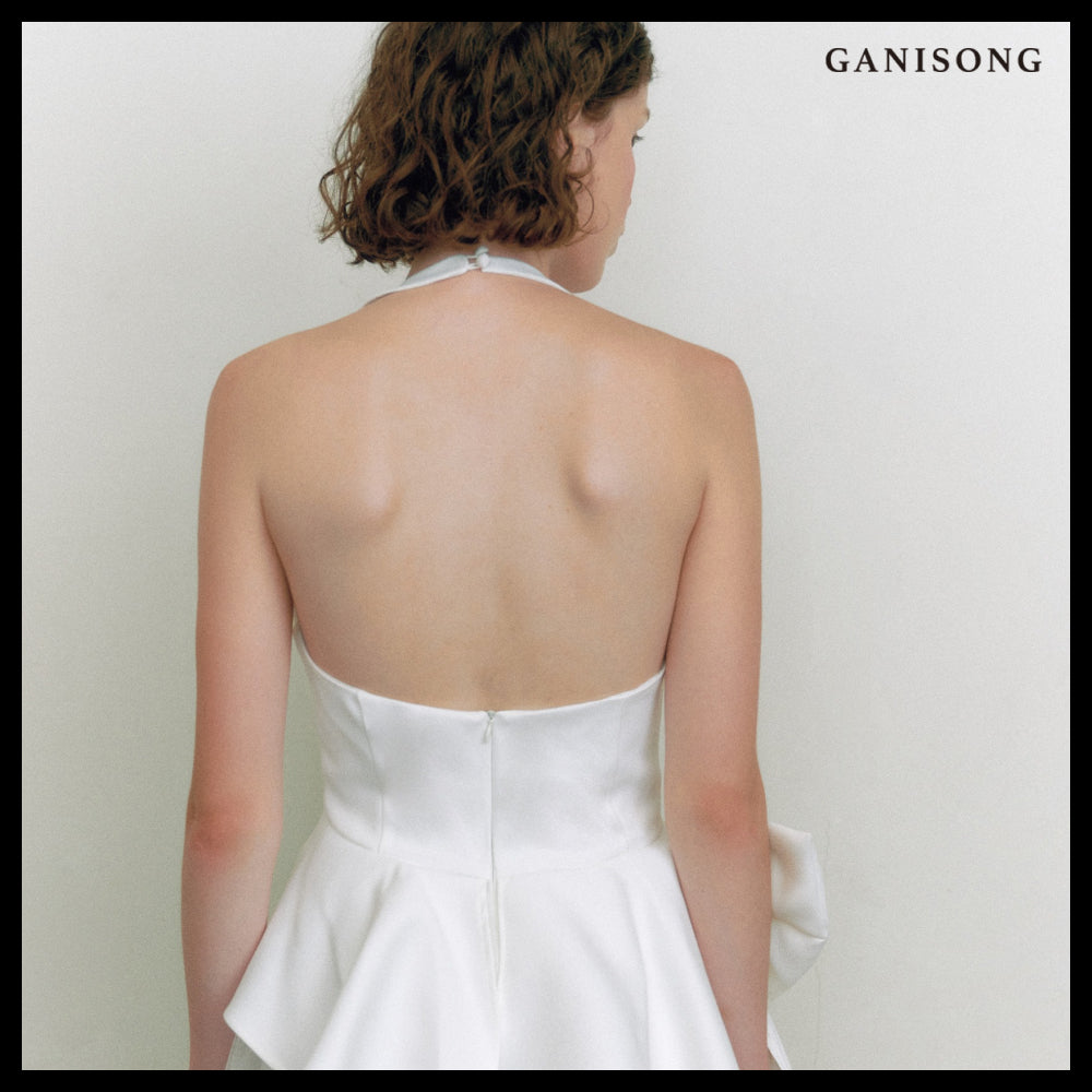 【GANISONG】Bridal Ribbon Swan Dress White