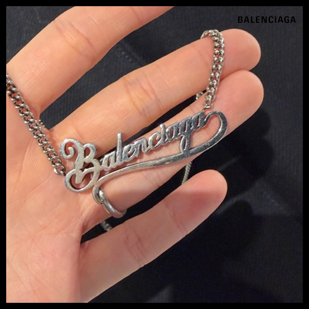 ★BALENCIAGAアウトレット セール ★TYPO Logo Necklace Silver