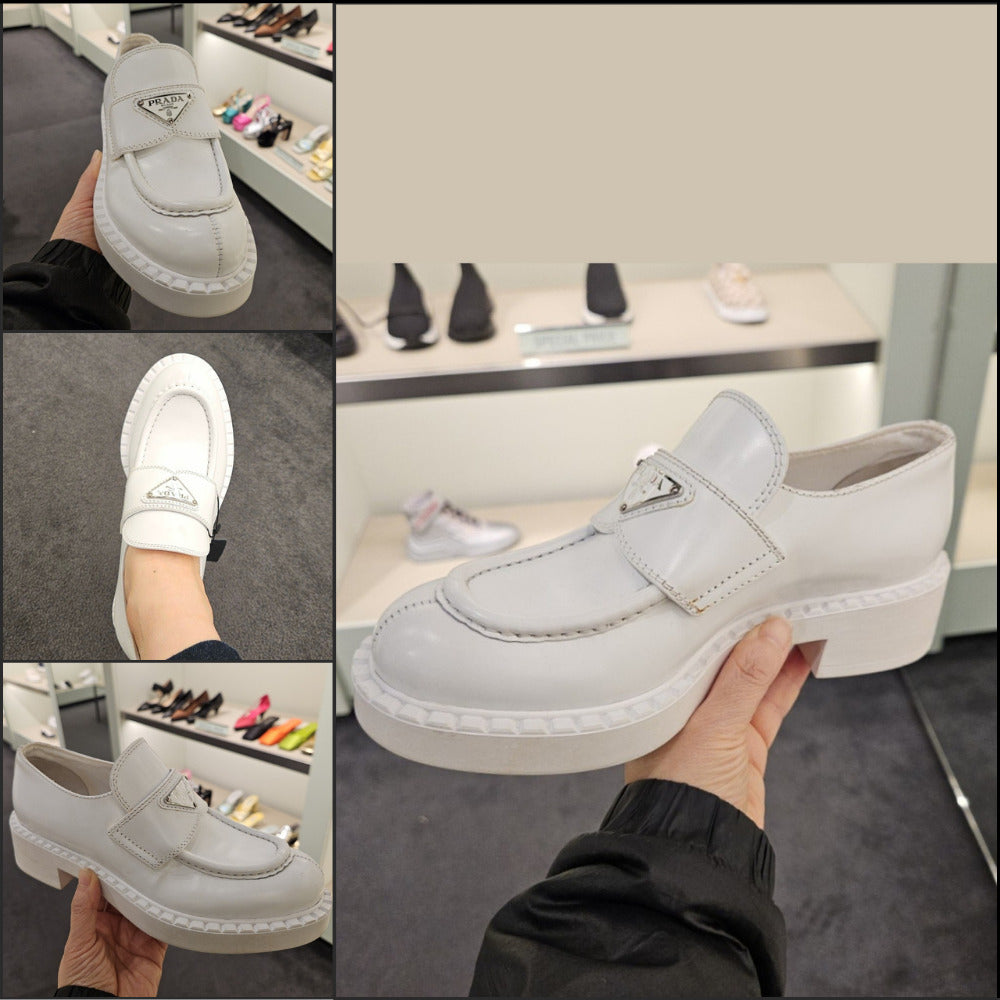 【PRADA】Women’s triangle-logo chocolate brushed leather