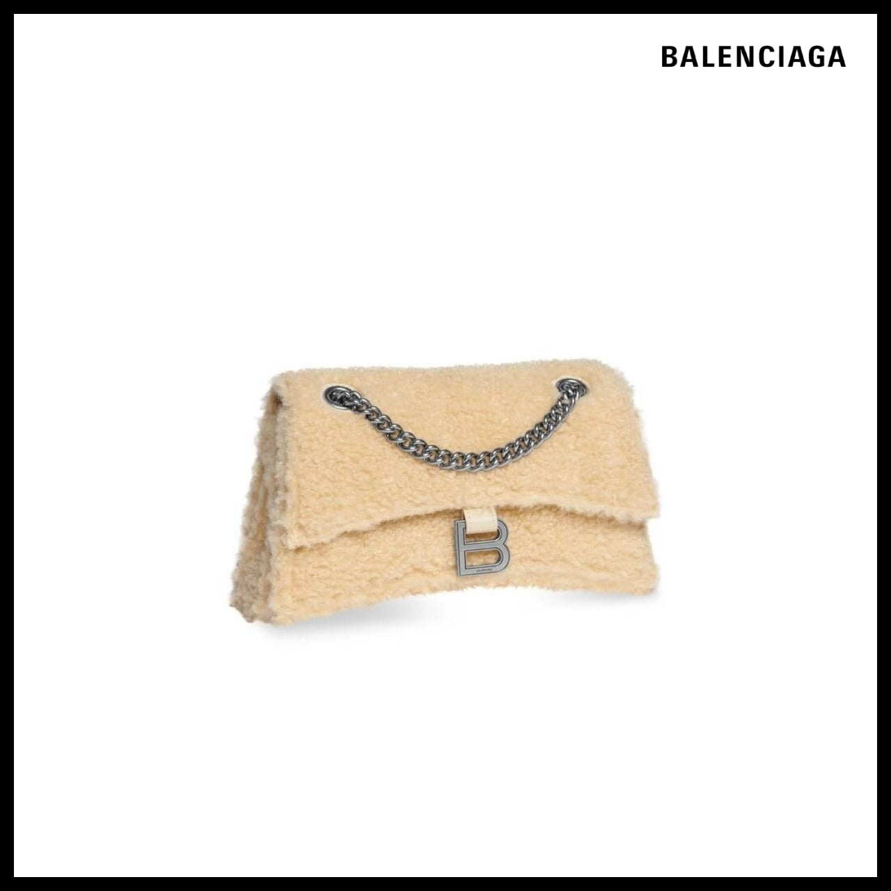 【BALENCIAGA】Crush Small Chain Bag Shearling Beige
