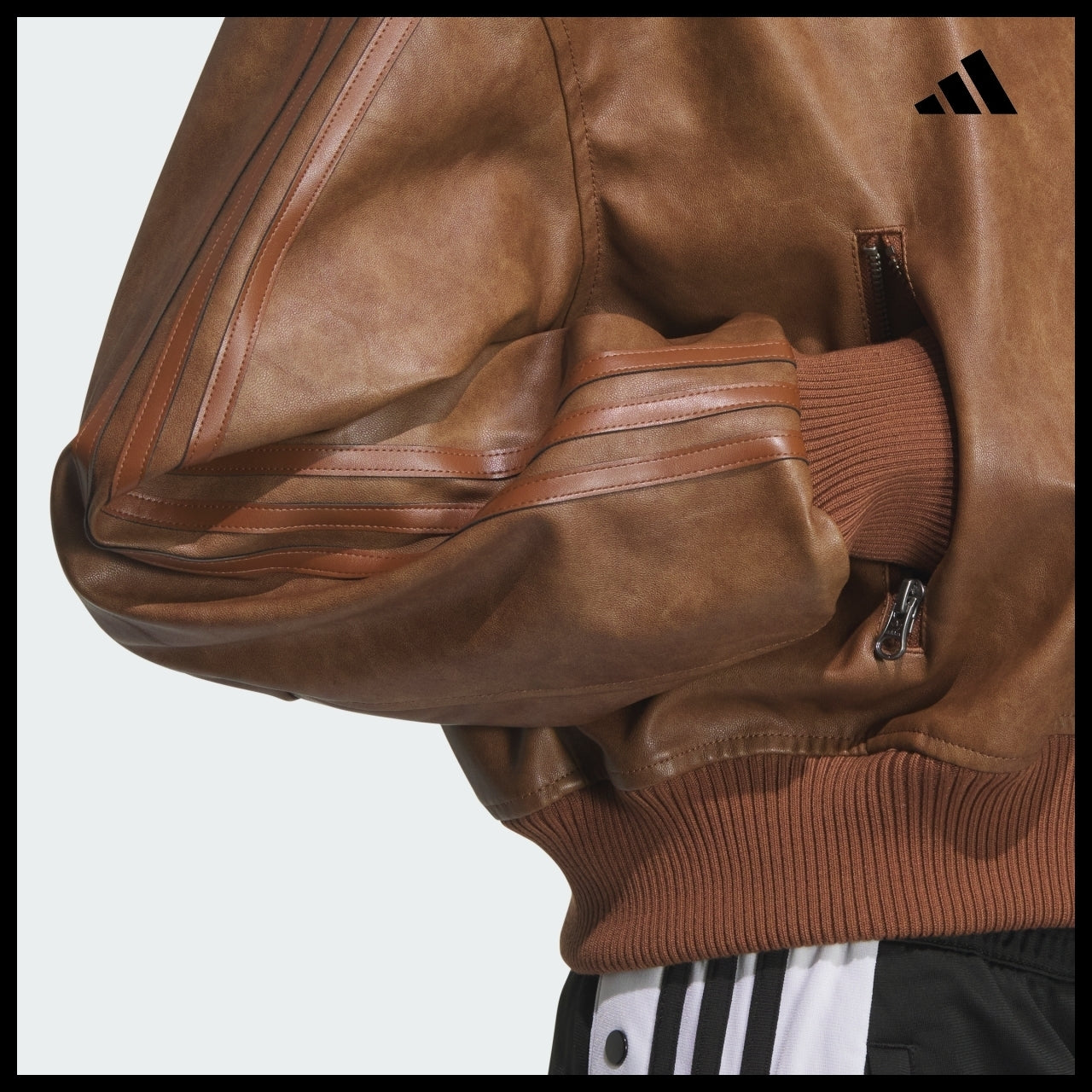【ADIDAS】Cropped Leather Jacket Brown