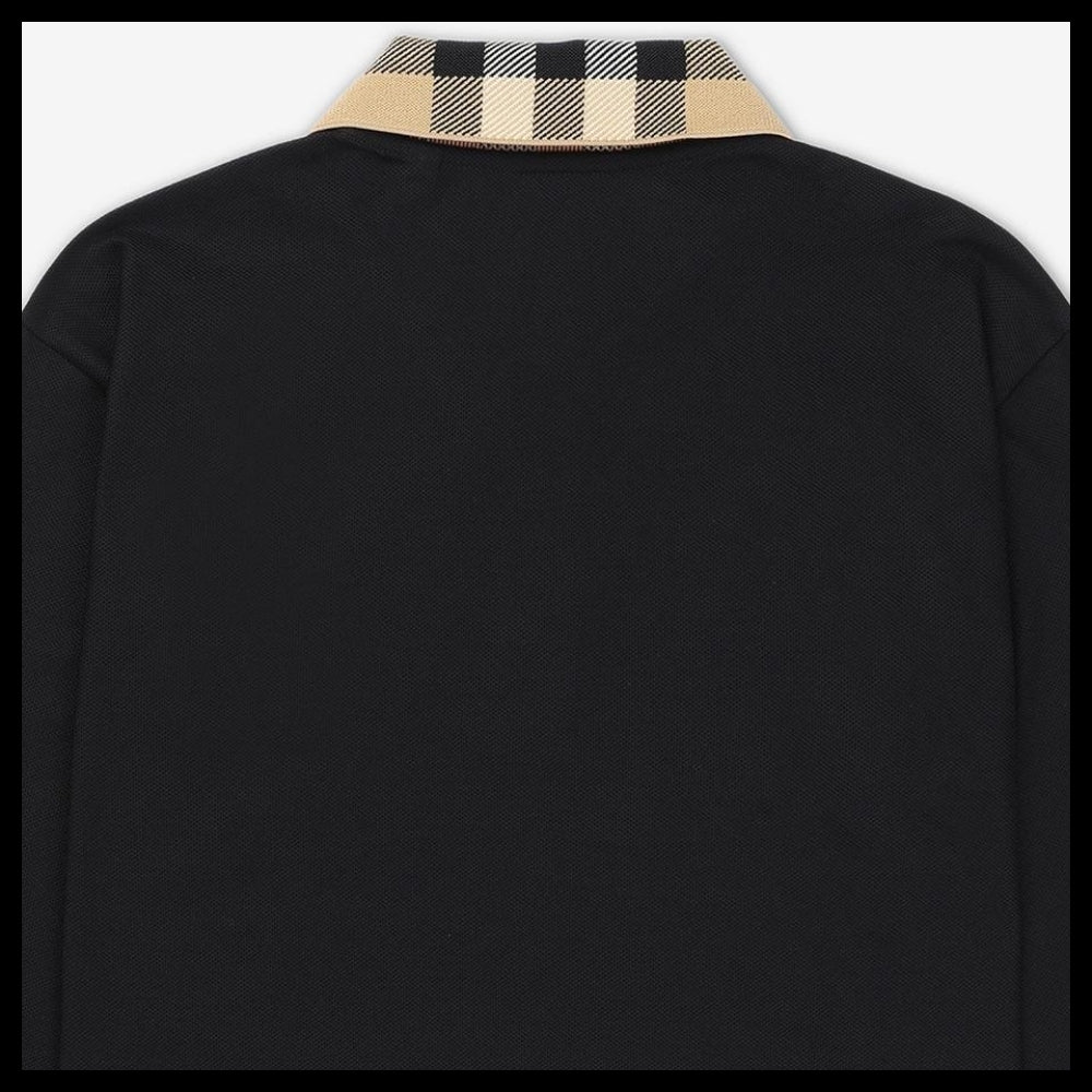 【Burberry】Check Collar Long Sleeve T Shirt Black
