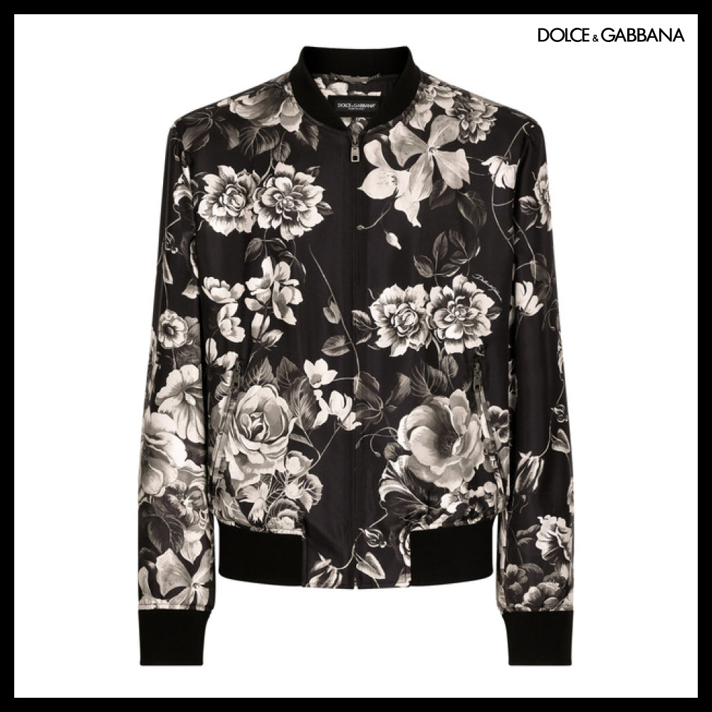 【Dolce & Gabbana】OVERSIZE SILK BOMBER JACKET WITH FLORAL